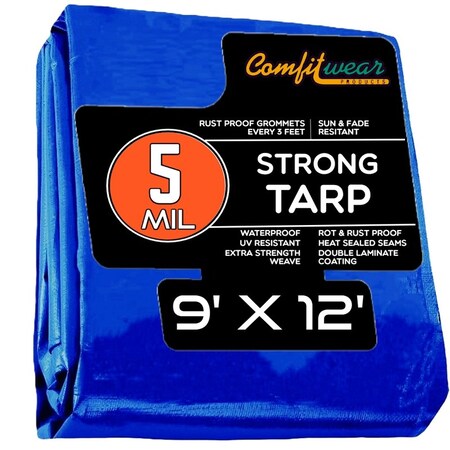 Comfitwear 5 MIL Standard Strong Multi-Purpose Tarp Cover Rust Proof Waterproof Reinforced Edges, Blue MT-912